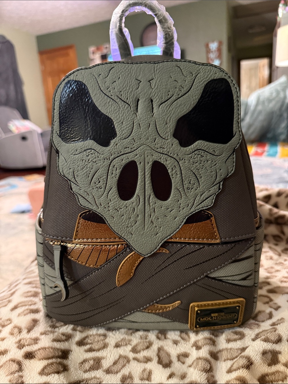 Loungefly Gray Skull Accent Mini Backpack with Brown Details